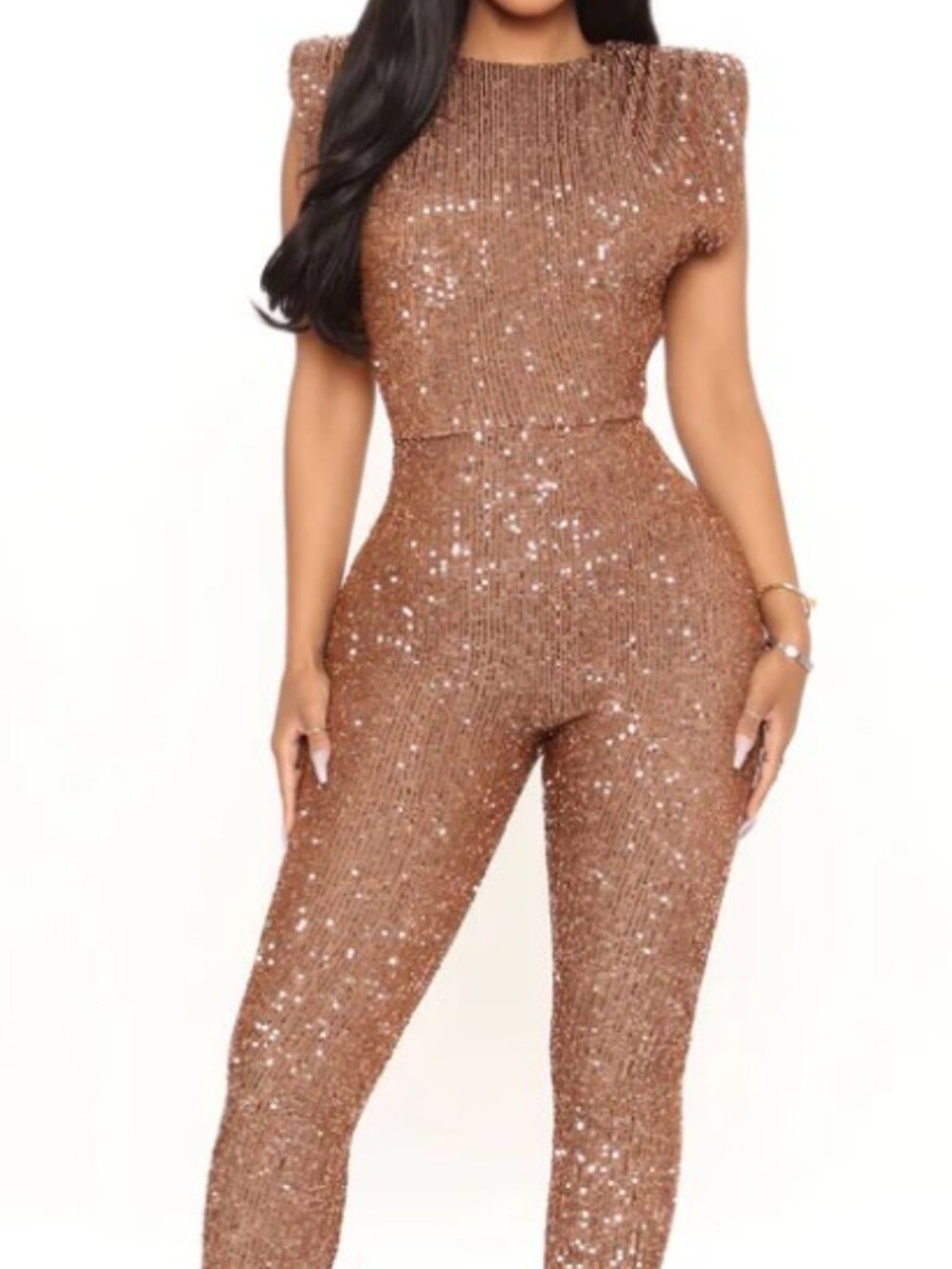 Sparkle And Snatched Shoulder Pad Jumpsuit